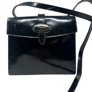 Furla Vintage‎ Shoulder Bag Purse PVC Vinyl Silver Buckle Black thumbnail 2