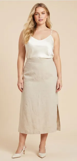 OLD NAVY Beige Linen Midi Skirt thumbnail 1