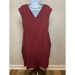 LOFT Sleeveless Sheath Dress Size 8 Burgundy V Back Tie Waist Fully Lined thumbnail 5