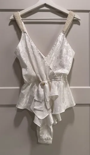Victoria’s Secret Vintage Gold Label Floral Satin Teddy with Pearl Accents thumbnail 1
