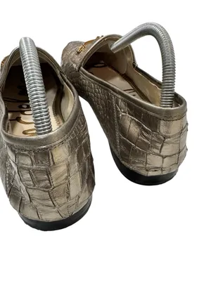 Sam Edelman Loraine Loafer Metallic Gold Crocodile Embossed Horsebit Leather 10M thumbnail 6