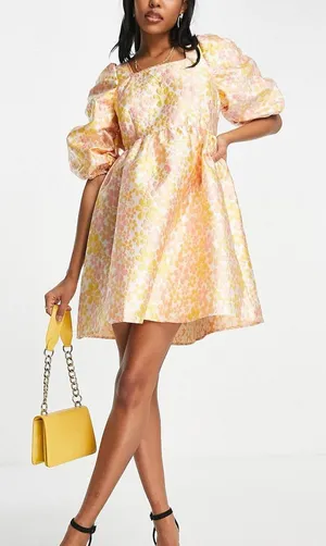 Pieces Premium Embroidered Puff Sleeve Mini Dress with Open Tie Back size medium thumbnail 1
