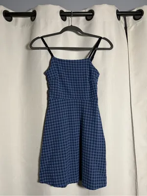 Urban Outfitters Cher Straight Neck Blue Checkered Patterned Mini Dress Size XS thumbnail 5