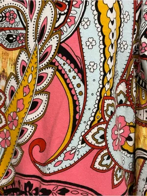 Chico’s Chicos Womens Top Blouse Size 1 M Medium 40” Boho Paisley Pink Yellow thumbnail 3