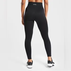AYBL Womens Motion Seamless Black High Waisted Ribbed Knit Compression Leggings thumbnail 3