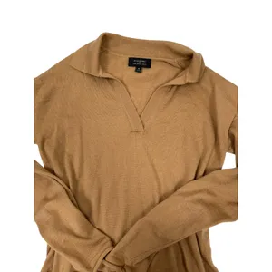 Banana Republic 100%‎ Wool Sweater Women Small Tan Collared V Neck Lightweight thumbnail 3