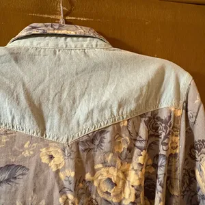 Love the Label Anthropologie Floral Chambray Belted Mini Dress thumbnail 6