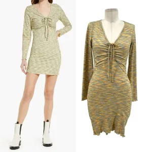 Lisa Says Gah Lotta Long Sleeve Ribbed Space Dye‎ Minidress In Honeydew Size XS thumbnail 2