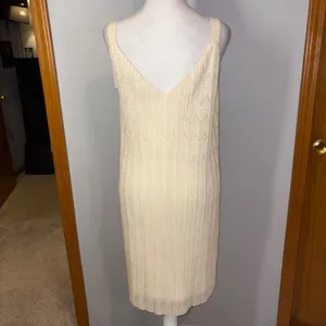 Meadow Rue Anthropologie Prespa Dress Size‎ 6 Cream Sleeveless V-Neck Textured thumbnail 5