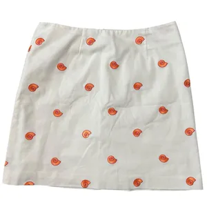 Lilly Pulitzer Vintage White Label Size 4 White Orange Shell Embroidered Skirt thumbnail 1
