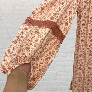 Boho Peasant Blouse M Floral Crochet Lace Tie Neck 3/4 Puff Sleeve Festival thumbnail 11