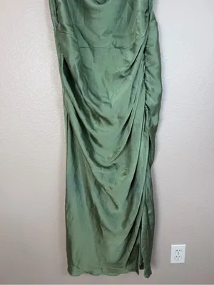 Abercrombie & Fitch A&F Satin Cowl Neck Draped Maci Dress Lush Green XL NEW $140 thumbnail 11