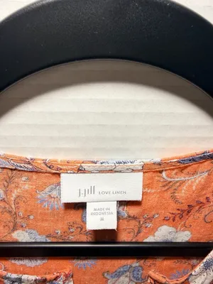J.Jill Love Linen Tank Top Size M Orange Floral Sleeveless Blouse thumbnail 3