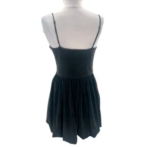 Abercrombie Fitch Soft Velvet Spaghetti Bubble Hem Mini Dress Black‎ sz M thumbnail 2