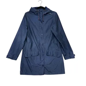 Helly Hansen Womens Navy Blue Polka Dot Hooded‎ Rain Jacket Coat Sz Medium thumbnail 1