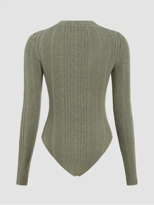 Cider Rib V-Neck Solid Button Bodysuit Green XL NWT thumbnail 5