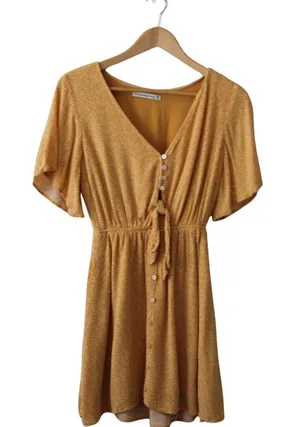 Abercrombie & Fitch Yellow Orange Mini Short Sleeve Bow V-neck Dress Size Medium thumbnail 1