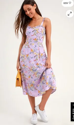 Lulus Lavender Floral Print Tie-Back Midi Dress thumbnail 1