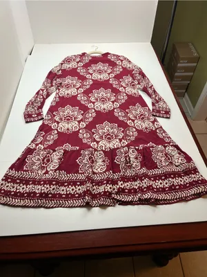 Sézane Boheme Burgundy Red Cream Boho Floral Long Sleeve Midi Maxi Dress‎ Medium thumbnail 10