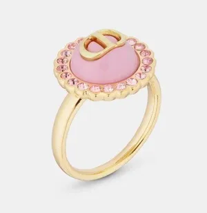 Christian Dior Petit CD Baroque Ring Gold-Finish Metal, Pink Crystals thumbnail 1