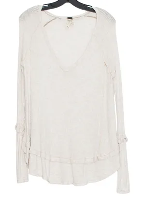 We The Free People Laguna Thermal Top Oversized High Low Boho Cottagecore Sand S thumbnail 1