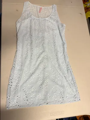 Women’s light blue crochet Eyelet Sleeveless Shift Dress cottagecore size small thumbnail 1