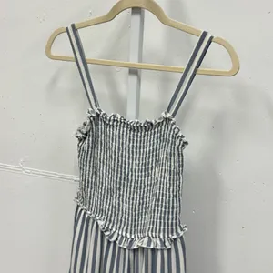 Speechless Blue White Striped Smocked Wide Leg Cropped Jumpsuit Small Resortwear thumbnail 3