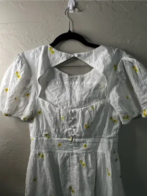 For Love & Lemons Abby White Yellow Floral Embroidered Open Back Mini Dress thumbnail 7