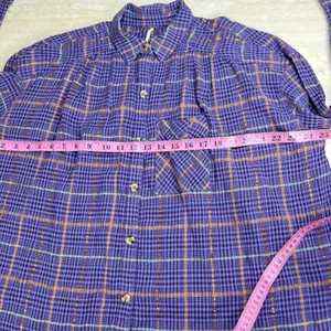 Free People Purple Plaid Metallic Button Down Shirt Womens Small Oversized Top thumbnail 9