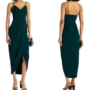 Shona Joy Core Cocktail Draped Midi Dress Emerald Green Wedding Guest Size 8 US thumbnail 2