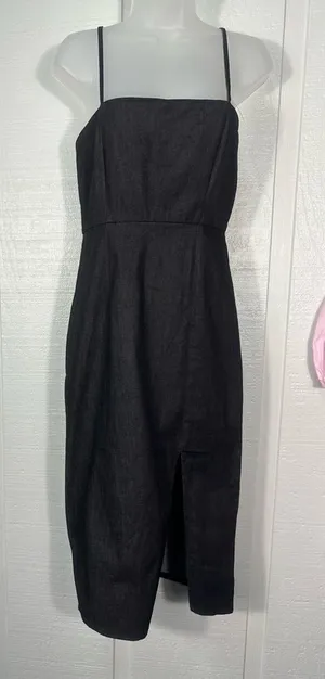 Lulus Black Denim Spaghetti Strap Dress Size EUC thumbnail 1
