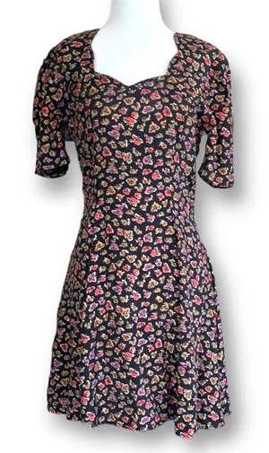 Rampage Vintage 90s Dress‎ Black Dark Floral Sweetheart Neckline Mini Forrest Fairy Boho thumbnail 1