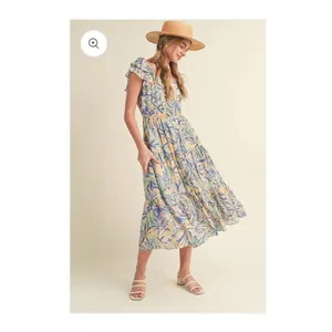 &merci Love Forever Floral Print Cut Out‎ Back Midi Dress Blue Multi M thumbnail 4