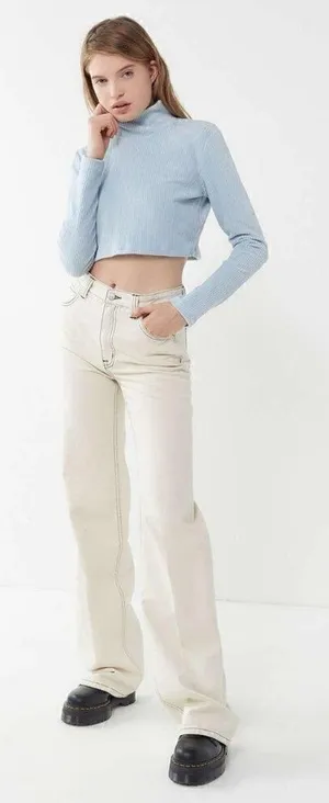 Urban Outfitters BDG Off White‎ Stovepipe High Rise Wide Leg Jeans 27 thumbnail 1