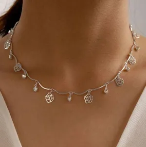 Gorgeous Rose & Bling Charm silver necklace thumbnail 1