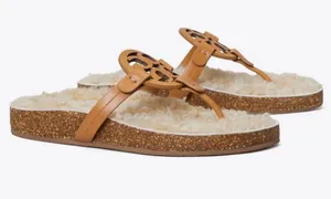 NWOT Tory Burch Miller Cloud Sandal Cork Shearling Caramel Neutral 7 thumbnail 1