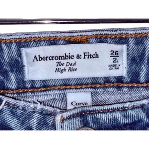 Abercrombie & Fitch Curve Love Dad High Rise Blue Denim Jeans Womens Size 26 2 L thumbnail 3