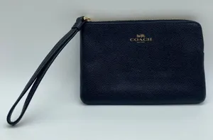 Coach Black Wristlet Wallet Zipper Closure Coin Purse Compact Coated Leather thumbnail 1
