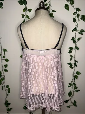 Linea Donatella Y2K Babydoll Lingerie Top Pink Sheer Flowy Black Bows Baby Pink thumbnail 2