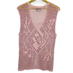 Reference Point Vintage Crochet Tank Top Long Vest Size L Pink Boho Hippie Fairy Embellished Y2K thumbnail 2