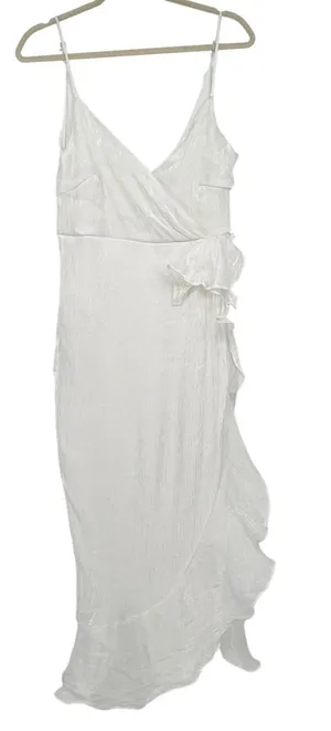 Lulus White Shimmer Sleeveless Ruffle Wrap Midi‎ Dress Size Medium LWD thumbnail 1