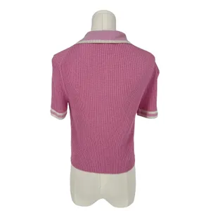Jonathan Simkhai Whitten Pink Ribbed Knit Cropped Polo Top Size M thumbnail 9