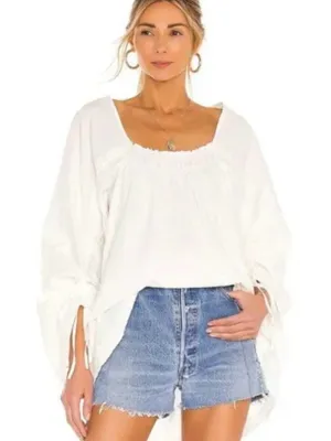 Free People Brynn BohoToo White Textured Long Sleeve Tunic/Blouse S M thumbnail 1