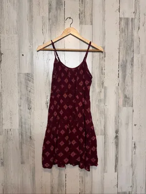Mudd Mini Dress Womens Extra Small Maroon Red Medallion Tiered Boho Cami Dress thumbnail 3