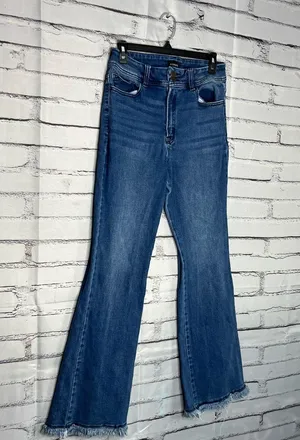 Blue Flare Wide Leg Jeans High-Rise Waist Hippie Y2K Baggy Style SZ 29 Retro thumbnail 2