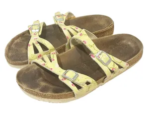 Birkenstock Birkis Yellow Floral Double‎ Strap Size 8 Sandal thumbnail 1