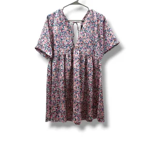 Lulus‎ Floral Babydoll Mini Dress Womens S Pink V Neck Open Back Boho Cottage thumbnail 2