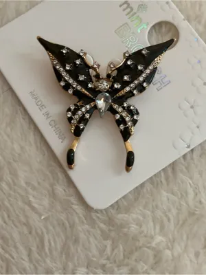 Mint Black and Clear Crystal Butterfly Brooch thumbnail 2