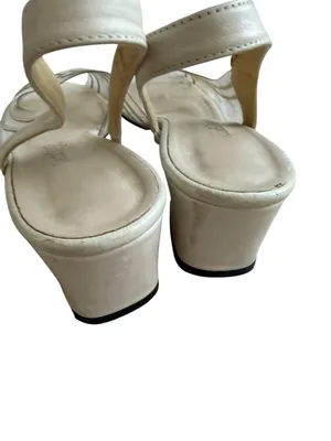 JACK ROGERS Vintage Cream Leather Kitten Slingback Heels Size 8 thumbnail 3