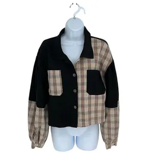 SHEIN Tartan Panel Corduroy Crop Shacket Size Medium‎ thumbnail 2